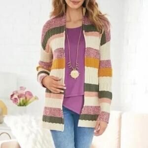 Soft Surroundings Nima Knit Multicolor Striped Bohemian Cardigan Medium EUC